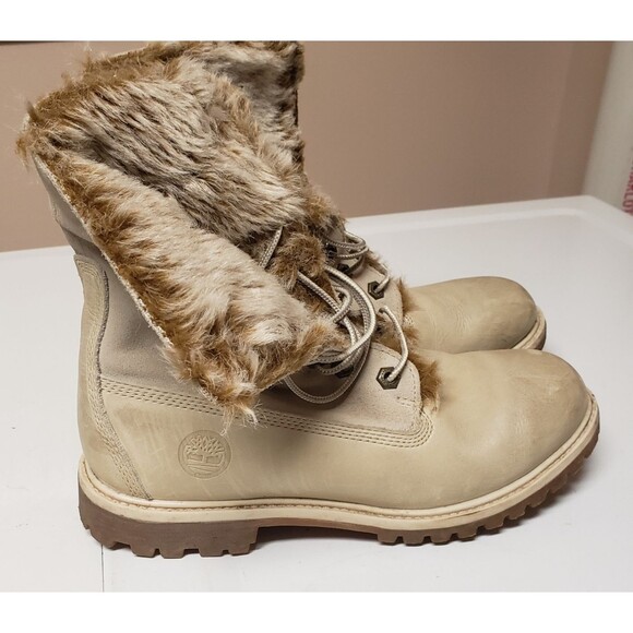 Timberland Women's Beige Ankle Boot Faux Fur Lined Suede Leather Sz 8M PO Good - Picture 12 of 14